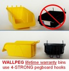 Wallpeg Storage Pegboard Bins - Plastic Pegboard Peg Hook Organizer Bin Kit 