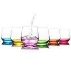 Stemless Wine Glasses Set Of 6 - Hand Blown Colored Short Wine Tumblers - 15 