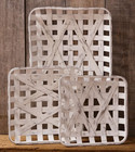 New Primitive Farmhouse Antiqued White Tobacco Baskets 3pcs Square Hanging Aged