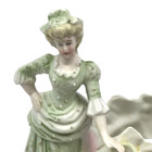 Vtg Porcelain Bisque Lady In Beautiful Green Dress Gold Shoes Planter Sassy