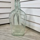 Antique Aqua Glass Flask Bottle  6 25  Applied Lip Medicine   Liquor 1800s