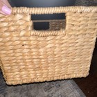 Woven Wicker Rectangular Storage Basket Beige W  Cutout Handles 11x11x8in