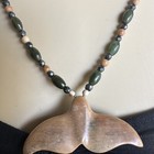 Whale Tail Necklace Nephrite Jade Hematite Geometric Ovate Beads Carved 20 