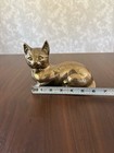 Vintage Solid Brass Cat Sculpture 6  Long Figurine Patina Mid Century Antique