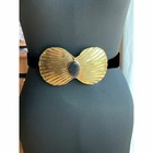 Vintage Brass Shell Black Stone Belt Buckle 1980s Boho Large 7  Wide