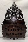 Antique Victorian Carved Black Forest Wood Wall Pocket Magazine Rack God Bless