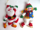 Vtg Bucilla Handmade From Kit Santa Snowman On Skates Christmas Ornament Felt C6