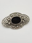  Victorian Filigree Brooch Silver Tone Black  Vintage 