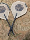 Pair Of Antique 1800s French Face Screens Embossed Cardboard With Love s Poems