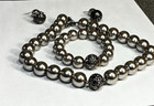 Vintage Grey Faux Pearl Jewelry Set Statement Necklace Bracelet Dangle Earrings