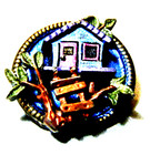Vintage  Metal Brass Picture Button  Tinted   fairytale House  Metal Shank 7 8 