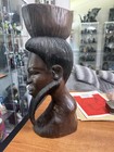 18 Inch Tribal Warrior African Carved Statue Heavy Wood Mid Century