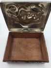 Vintage Japanese 1940s Repousse Dragon Silvertone Metal   Wood Interior Box 