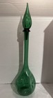 Vtg Empoli Emerald Green Hand Blown Glass Decanter Genie Bottle 23    Tall Dimples