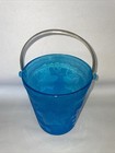 Fostoria Glass Grape Brocade Blue Frosted 6  Tall Ice Bucket Chrome Metal Handle