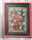 21x12    Framed Mexican Folk Art Amate Bark Painting Bird Peacock Flower - Set