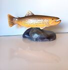 Carved Wooden Brown Trout With Stream Boulders Specimen 18