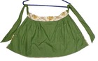 Vintage Half Apron Cotton Tieback Green With Floral Trim 2 Pockets 