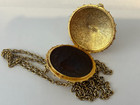 Vintage Estee Lauder Glace Pendant Solid Perfume Blue Cabochon Necklace Compact