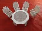 Vintage Miniature Doll House Furniture     Metal Wicker Look Table   Chairs 