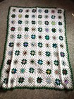 Granny Square Crochet Afghan Throw Blanket 42x54 Floral Green White Vintage
