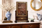Incredible Large Antique Carved Wood Chinese Asian Table Screen