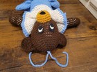  24  Crochet Handmade Teddy Bear Plush Toy Stuffed Animal Brown Blue Dress 