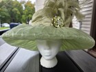 Whittall   Shon Green Wide Brim Church Hat Feather Rhinestone Kentucky Derby