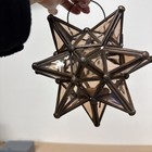 Moravian 7 X 7  Star Hanging Lantern Candle Holder Glass Bronze Metal Boho