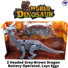 Dinosaur Kids Toy Walking 2 Headed Dragon Figure Grey Lights Sounds Movement New