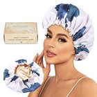 Double Layer Waterproof Shower Cap Satin Lined Adjustable Elastic Hair Cover New