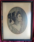 Antique Old Charcoal Drawing Woman Lady Female Portrait Art Roman Goddess Diana