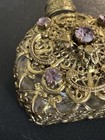 Czechoslovakia Jeweled Perfume Bottle Miniature Glass Filigree