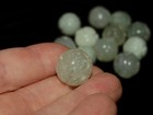 Vintage Carved Chinese Bead Celadon Green Serpentine Jade Round Shou 13-14mm