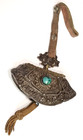 Antique Silver Tibetan Mechak Flint Striker Turquoise Bead Leather Pouch Purse