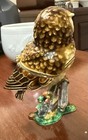 Beautiful Enamel Jeweled Owl On Branch Trinket Box Scarce