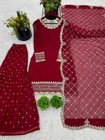 Indian Designer Maroon Faux Georgette Kurta Palazzo With Dupatta For Women
