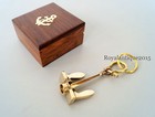 Vintage Solid Brass Anchor Key Chain Ring Nautical Gift Item With Wooden Box