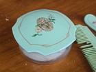 Antique 1930s Dupont Wild Rose Vanity Dresser Set Of 5 Pieces Light Green Mirror