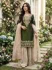 Punjabi Sharara Green Color Kurti Plazzo Salwar Kameez Women Ready Made Designer