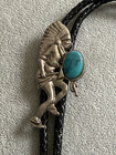 Native American Chief Shield Dance Silver Tone   Turquoise Vintage Bolo Tie 30 