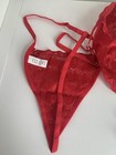 Vintage Shirley Of Hollywood Red Lace Garter Belt And Thong Set W satin Bag