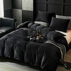  Black Flannel Velvet Duvet Cover Queen Size Bedding Set