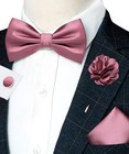  Solid Color Bow Tie And Pocket Square With Lapel Pin Cufflinks Set Dusty Rose