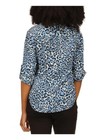 Michael Kors Women s Tide Blue Animal Print Roll Tab Sleeve Blouse Top Size S