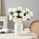 12 Pcs White Velvet Artificial Roses With Stems  Real Touch Faux Silk Flowers