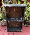 Vintage Primitive Style Wood   Corrugated Tin Metal Bookcase Shelf Plant Stand