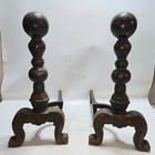 Pair Antique Cast Cannonball Top Andirons Fire Dogs - Stamped 3720 1919