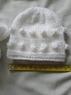 New Hand Knitted Baby Hat And Bootees Set Size Premature dolls White   Bobbles