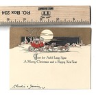 Vtg Christmas Card Red Coach Homes Black Sky Moon   Gold Top 1920 s Art Deco